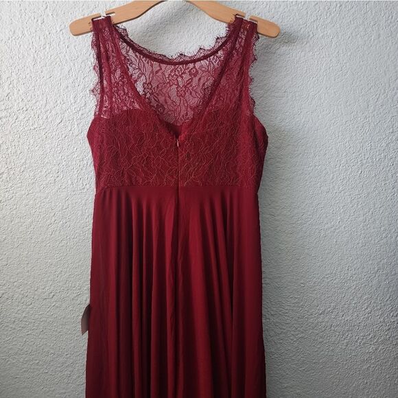 Lulu's Divine Evening Burgundy Lace Chiffon Maxi Dress Sz M Formal Wedding Party - Picture 13 of 16